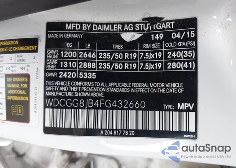 2015 Mercedes-Benz Glk 350 4Matic from USA, damaged, VIN WDCGG8JB4FG432660